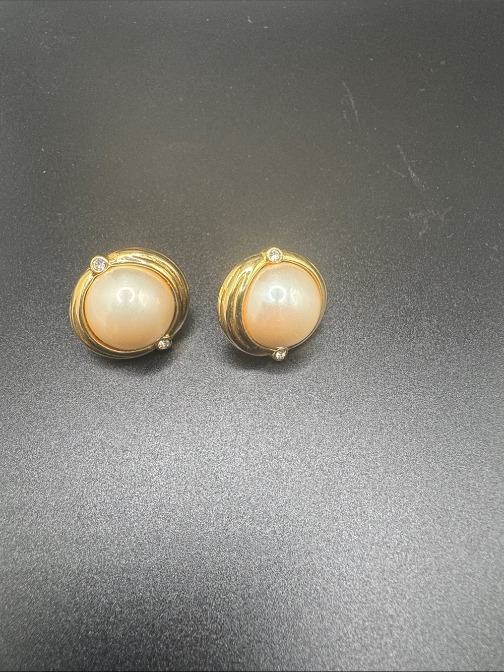 Gold Pearl-Accent Dome Stud Earrings